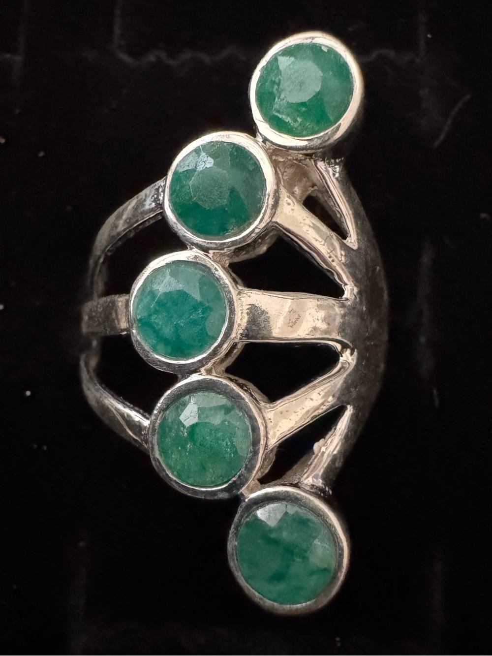 Genuine Emerald Green Multi-Stone Sterling‎ Silver Ring